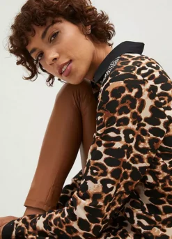 Animal Print Blouse -Mesh Sleeve Shop Animal Print Blouse937380FRSP W02