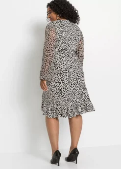 Animal Print Jersey Midi Dress -Mesh Sleeve Shop Animal Print Jersey Midi Dress976919FRSB W01