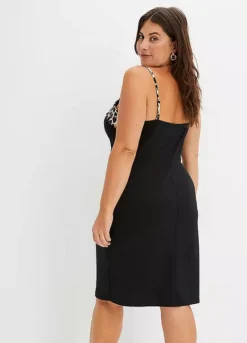 Animal Print Trim Party Dress -Mesh Sleeve Shop Animal Print Trim Party Dress951394FRSB W01