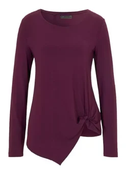 Asymmetric Hem Top -Mesh Sleeve Shop Asymmetric Hem Top926518FRSC