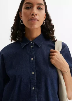 Baggy Denim Blouse -Mesh Sleeve Shop Baggy Denim Blouse939054FRSP W02