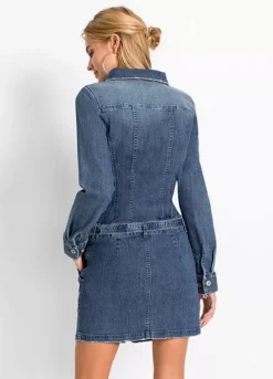Belted Denim Dress -Mesh Sleeve Shop Belted Denim Dress928724FRSP W01