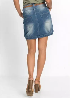 Belted Denim Skirt -Mesh Sleeve Shop Belted Denim Skirt914188FRSP W01