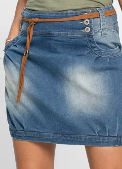 Belted Denim Skirt -Mesh Sleeve Shop Belted Denim Skirt914188FRSP W02