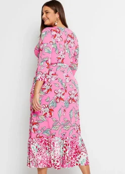Belted Floral Dress -Mesh Sleeve Shop Belted Floral Dress910434FRSB W01