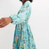 Belted Floral Print Dress -Mesh Sleeve Shop Belted Floral Print Dress948037FRSP