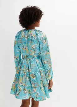 Belted Floral Print Dress -Mesh Sleeve Shop Belted Floral Print Dress948037FRSP W01