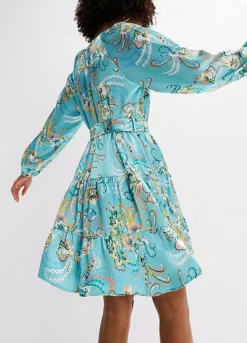 Belted Floral Print Dress -Mesh Sleeve Shop Belted Floral Print Dress948037FRSP W03