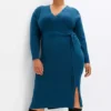 Belted Knitted Dress -Mesh Sleeve Shop Belted Knitted Dress955178FRSB