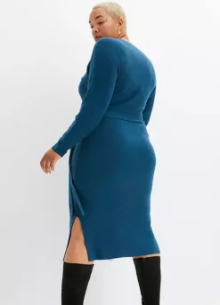 Belted Knitted Dress -Mesh Sleeve Shop Belted Knitted Dress955178FRSB W01