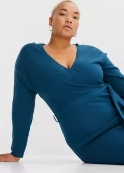 Belted Knitted Dress -Mesh Sleeve Shop Belted Knitted Dress955178FRSB W02