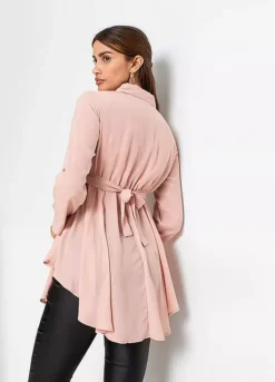 Belted Longline Tunic -Mesh Sleeve Shop Belted Longline Tunic938892FRSP W01