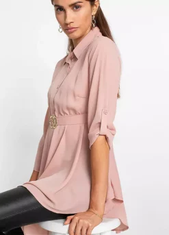 Belted Longline Tunic -Mesh Sleeve Shop Belted Longline Tunic938892FRSP W02