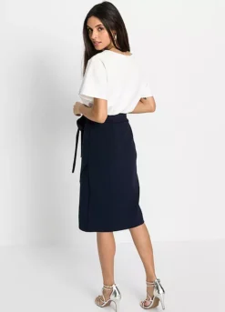 Belted Two Tone Dress -Mesh Sleeve Shop Belted Two Tone Dress921790FRSP W01