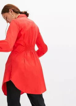 Bishop Sleeve Longline Blouse -Mesh Sleeve Shop Bishop Sleeve Longline Blouse910505FRSP W01