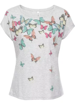 Butterfly Print T-Shirt -Mesh Sleeve Shop Butterfly Print T Shirt978898FRSC