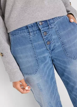 Button Fly Boyfriend Jeans -Mesh Sleeve Shop Button Fly Boyfriend Jeans920099FRSP W02