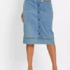 Buttoned Denim Skirt -Mesh Sleeve Shop Buttoned Denim Skirt903042FRSP