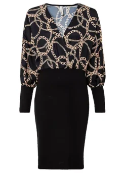 Chain Print Party Dress -Mesh Sleeve Shop Chain Print Party Dress973656FRSC