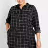 Checked Long Sleeve Longline Blouse -Mesh Sleeve Shop Checked Long Sleeve Longline Blouse933938FRSB