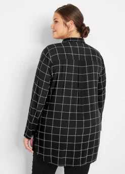 Checked Long Sleeve Longline Blouse -Mesh Sleeve Shop Checked Long Sleeve Longline Blouse933938FRSB W01