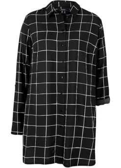 Checked Long Sleeve Longline Blouse -Mesh Sleeve Shop Checked Long Sleeve Longline Blouse933938FRSC