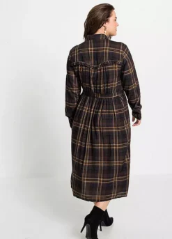 Checked Shirt Midi Dress -Mesh Sleeve Shop Checked Shirt Midi Dress914802FRSB W01