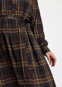 Checked Shirt Midi Dress -Mesh Sleeve Shop Checked Shirt Midi Dress914802FRSB W02
