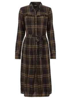 Checked Shirt Midi Dress -Mesh Sleeve Shop Checked Shirt Midi Dress914802FRSC