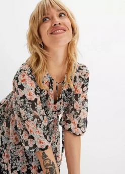 Chiffon Floral Print Midi Dress -Mesh Sleeve Shop Chiffon Floral Print Midi Dress952544FRSP W02