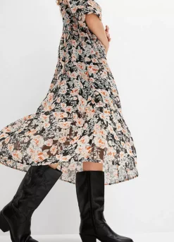 Chiffon Floral Print Midi Dress -Mesh Sleeve Shop Chiffon Floral Print Midi Dress952544FRSP W03