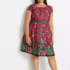 Christmas Motif Tartan Print Dress -Mesh Sleeve Shop Christmas Motif Tartan Print Dress952070FRSB