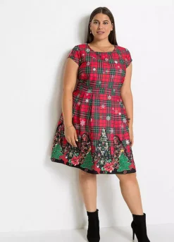 Christmas Motif Tartan Print Dress