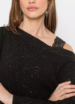 Cold Shoulder Sparkly Top -Mesh Sleeve Shop Cold Shoulder Sparkly Top955702FRSP W02