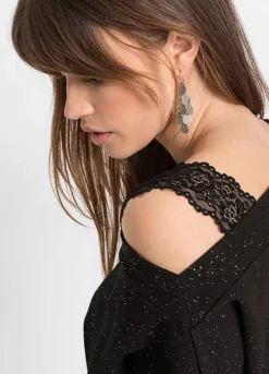 Cold Shoulder Sparkly Top -Mesh Sleeve Shop Cold Shoulder Sparkly Top955702FRSP W03