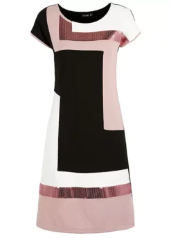Colour Block Shift Dress -Mesh Sleeve Shop Colour Block Shift Dress911749FRSC