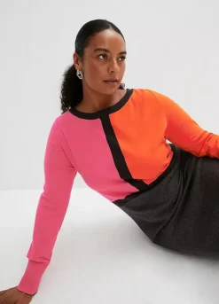 Colourblock Knitted Dress -Mesh Sleeve Shop Colourblock Knitted Dress978200FRSB W01
