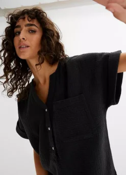 Cotton Poplin Blouse -Mesh Sleeve Shop Cotton Poplin Blouse911837FRSP W02