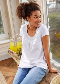 Crochet Lace Yoke Tunic -Mesh Sleeve Shop Crochet Lace Yoke Tunic914660FRSP