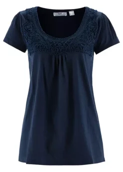 Crochet Lace Yoke Tunic -Mesh Sleeve Shop Crochet Lace Yoke Tunic945128FRSC