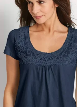 Crochet Lace Yoke Tunic -Mesh Sleeve Shop Crochet Lace Yoke Tunic945128FRSP W02