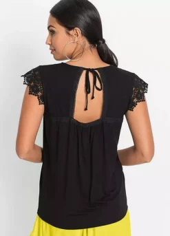 Crochet Shoulder Top -Mesh Sleeve Shop Crochet Shoulder Top956149FRSP W01