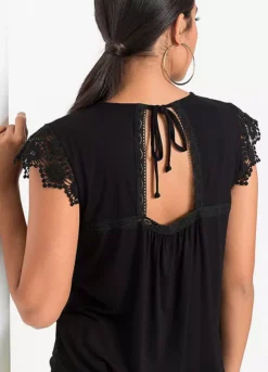 Crochet Shoulder Top -Mesh Sleeve Shop Crochet Shoulder Top956149FRSP W03