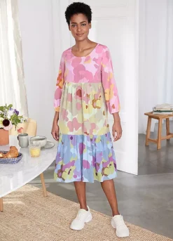 Cropped Sleeve Printed Tunic Dress -Mesh Sleeve Shop Cropped Sleeve Printed Tunic Dress955318FRSL