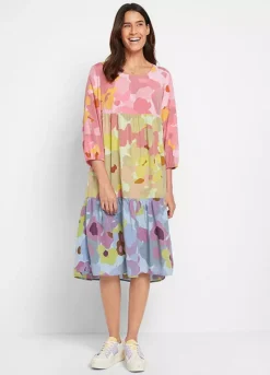 Cropped Sleeve Printed Tunic Dress -Mesh Sleeve Shop Cropped Sleeve Printed Tunic Dress955318FRSP