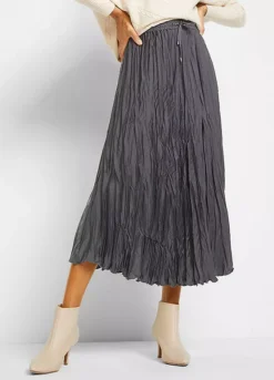 Crushed Satin Midi Skirt