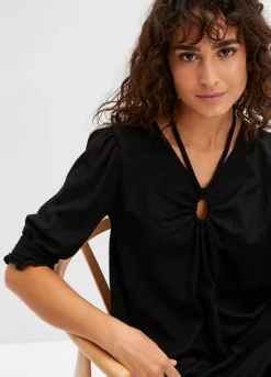 Cut-Out Collar Tunic -Mesh Sleeve Shop Cut Out Collar Tunic915369FRSP W02