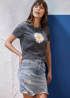 Daisy Print T-Shirt -Mesh Sleeve Shop Daisy Print T Shirt957150FRSL