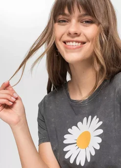 Daisy Print T-Shirt -Mesh Sleeve Shop Daisy Print T Shirt957150FRSP W02