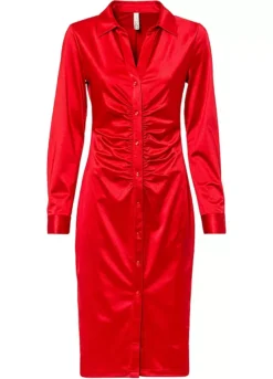 Decorative Button Placket Ruched Shirt Dress -Mesh Sleeve Shop Decorative Button Placket Ruched Shirt Dress941687FRSC